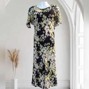 US14👗💯Silk Midi Dress with Flutter Sleeves